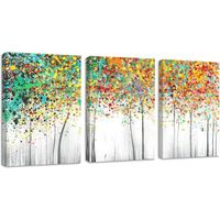 3 Pièces Arbre coloré Tableau Décoration Murale Salon arbre de vie Peintures affiche Impression sur Toile 40x50cmx3pcs
