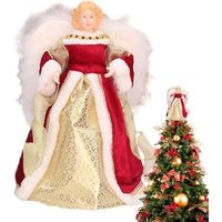 Ange de Sommet d’Arbre de Noël - Décoration d'ange de Noël délicate et élégante Plumes Blanches, Ornements d'arbre Rouge