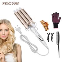 Fer à boucler KENLUMO - Style de cheveux bouclés ondulés mini vagues - 3 têtes céramique tourmaline - couleur or
