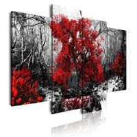 DekoArte - Impression Sur Toile Moderne | Décoration Salon Chambre | Paysage Noir Blanc Arbres Rouges Nature | 4 Pièces 120 x 85 cm