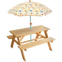 Table pique-nique en pin FUN HOUSE Fruity's avec parasol pour enfant - Multicolore/Orange