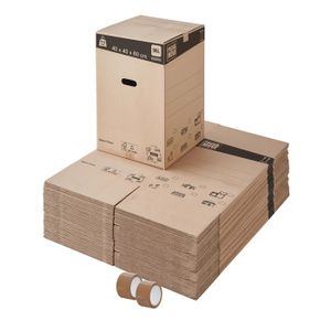 CAISSE DEMENAGEMENT Lot de 40 cartons de déménagement hauts et renforcés - 96L, charge max 25kg - made in France + 2 adhésifs offerts