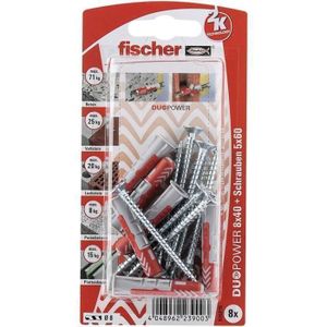 Fischer 537637 cheville avec vis et 1 foret dUOPOWER, gris/rouge, 8 x 40  mm, Set de 6 pièces : : Bricolage
