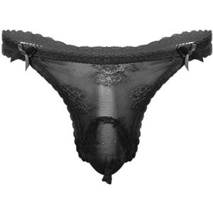 STRING - TANGA Freebily String Dentelle Homme Sexy Tanga Sissy Sous-Vêtement Transparent avec Poche Penis Underwear M-XL