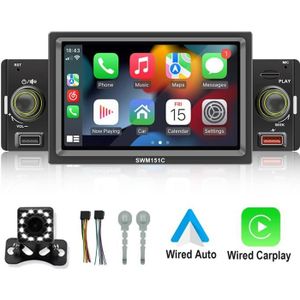 AUTORADIO Autoradio Bluetooth PRUMYA Carplay Android Auto 1 Din 5 Pouces Central Multimédia Lecteur MP5 MirrorLink FM 2 USB avec caméra