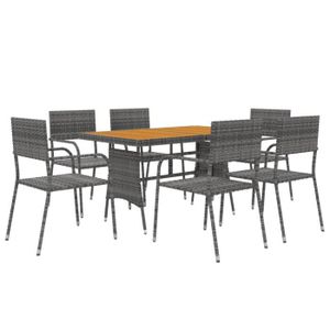 Ensemble table et chaise de jardin Salon de jardin en Résine tressée, Mobilier à dîner de jardin 6 chaises avec table, Couleur gris W82