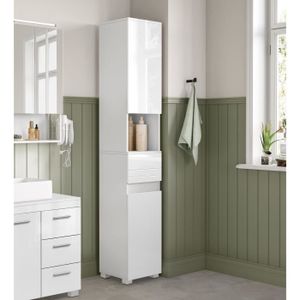YANA - Meuble salle de bain avec panier à linge - 31x30x174 cm - Colonne  rangement SDB - Blanc