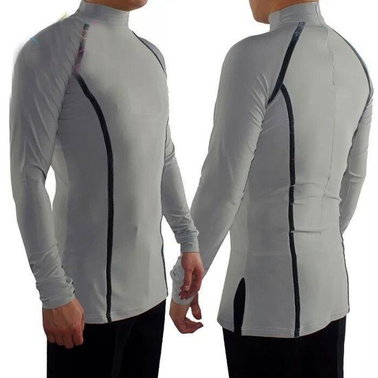 Justaucorps Homme à Paillettes Pour Danse Latine Et Standard - Manches Longues, Transparent, Compétition