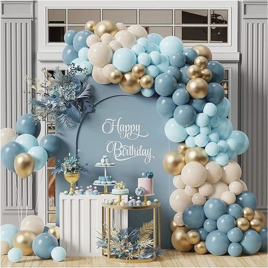 Kit Arche Ballon Bleu Décoration Anniversaire Garçon 101 Pièces Macaron