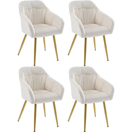 Lot De 4 Chaises De Salle à Manger Scandinaves - Tissu Beige, Pieds Métal - Confortables, Design épuré - 41x50x86 Cm