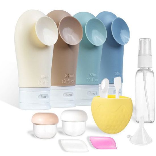 Quatish Lot De 4 Bouteilles De Voyage Pour Articles De Toilette - 85 G - Approuvé Par La TSA - Flacons De Shampooing Et D'après-shampoing En Silicone - 85 G, Multicolore, 4pack