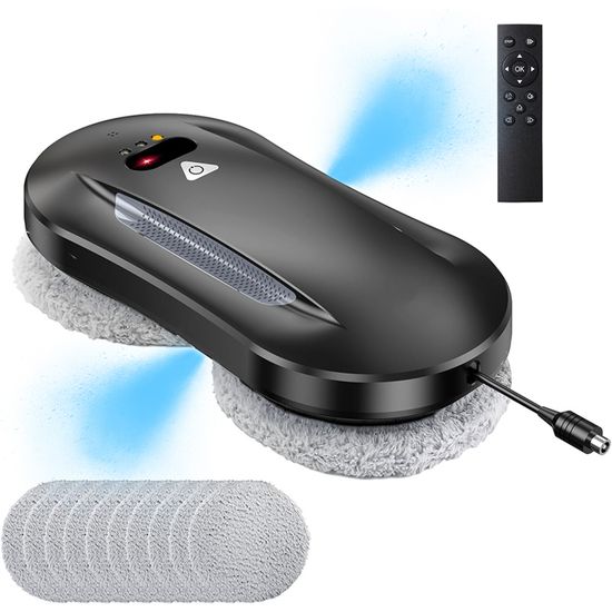 Robot Laveur De Vitres Électrique 90W 5600Pa – Nettoyeur Automatique Fenêtres Miroirs Carrelage, Télécommande, Batterie Sécurité, 3 Modes