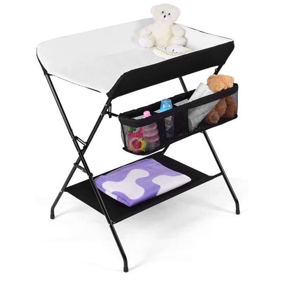 Table à Langer Pliante Portable pour Bébé AG 3 EN 1 - Noir Blanc - 3 Compartiments - Tissu Imperméable