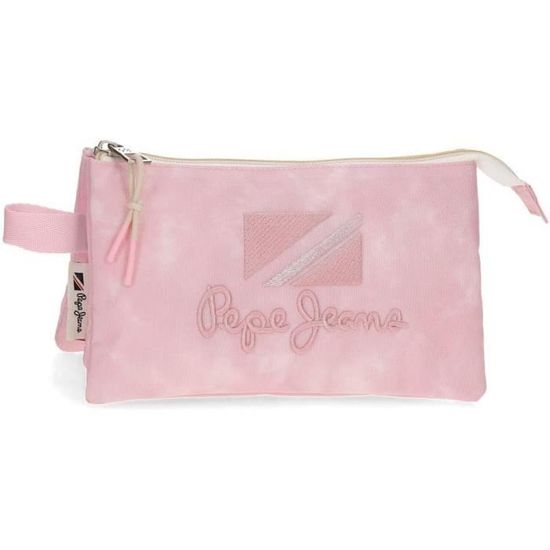 Trousse Triple Roll Road "Spring Is Here" - Rose, Polyester, 22 X 12 X 5 Cm, 3 Compartiments à Zip