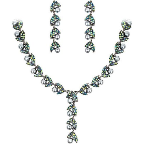 Parure Bijoux Femme Mariage EVER FAITH - Cristal Marquise Feuille Collier, Boucles, Bracelet Et Bague 4PCS