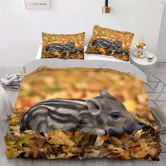 Housse de Couette Petit Sanglier Parure de Lit 2 Personnes avec