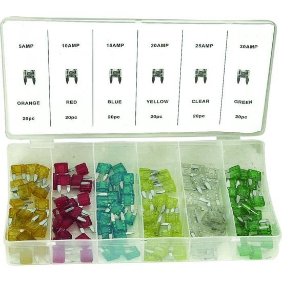 COFFRET BOITE 120 MINI FUSIBLES auto moto scooter car Fuse Box Assortment 5A 10A