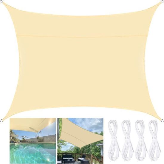 UFAMILUK - Toile D'ombrage Rectangulaire 2.2x4.8m Imperméable - 185g/m² Anti-UV 95% Pour Terrasse, Jardin