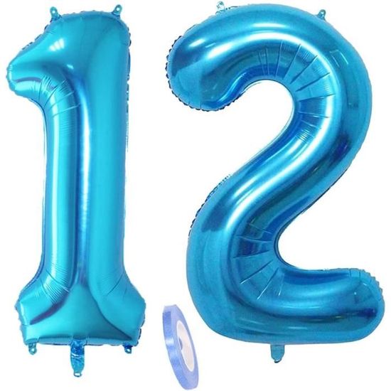 2 Ballons Chiffre 12 Or Géant - 100cm Pour Anniversaire 12 Ans - Déco Fête Gonflable à L'Hélium