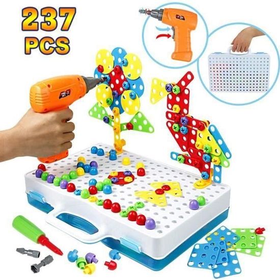  237 Pièces Mosaique Enfant Puzzle 3D Jeu Construction Jouet Montessori Perceuse Électronique Créatif Jouet Jeux Éducatifs