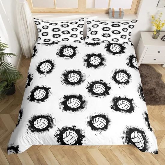 Housse De Couette 220x240 Cm Thème Volley-Ball - Parure De Lit 2 Personnes Microfibre - Avec 2 Taies D'oreiller 65x65 Cm - Motif 3D Coloré - 12
