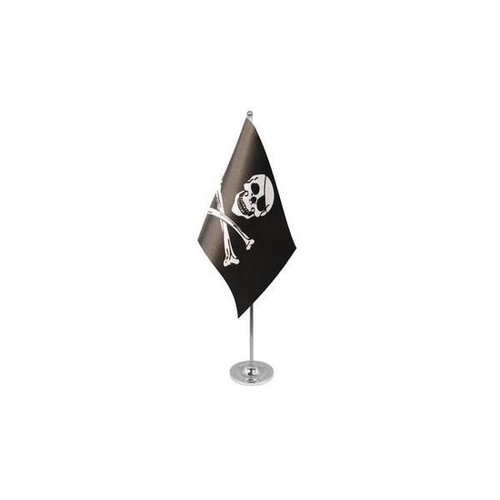AZ FLAG Drapeau De Table Pirate Tête De Mort Couronne - Petit Drapeau Bureau 21x14 Cm Avec Socle Noir