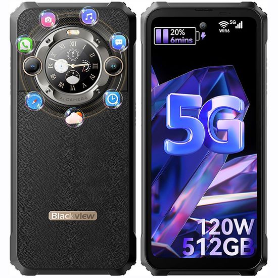 Blackview BL9000 Téléphone Portable Incassable 5G Double Écran 24Go+512Go 6.78" 120Hz 50MP+50MP 8800mAh/120W Android13 NFC - Noir