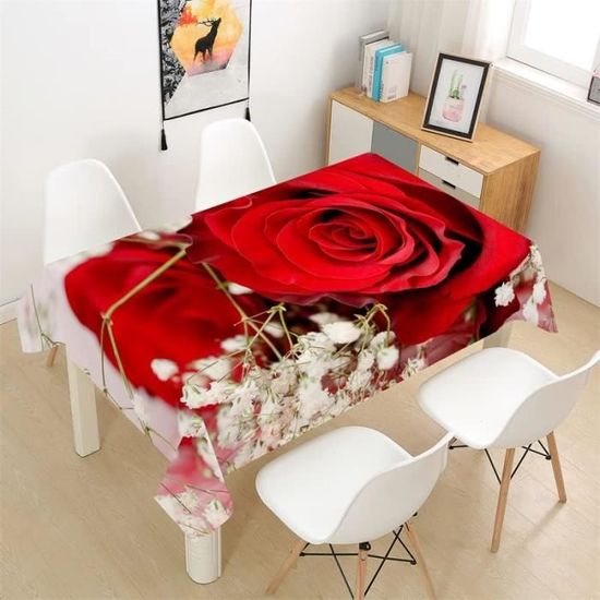Nappe Rectangulaire Rose Rouge Nappe Exterieur Impermeable Anti Tache ...