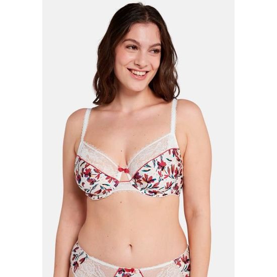 Soutien-gorge Oriane Avec Armatures - Modèle Féminin Imprimé Floral - Blanc/Vert - Taille 95D