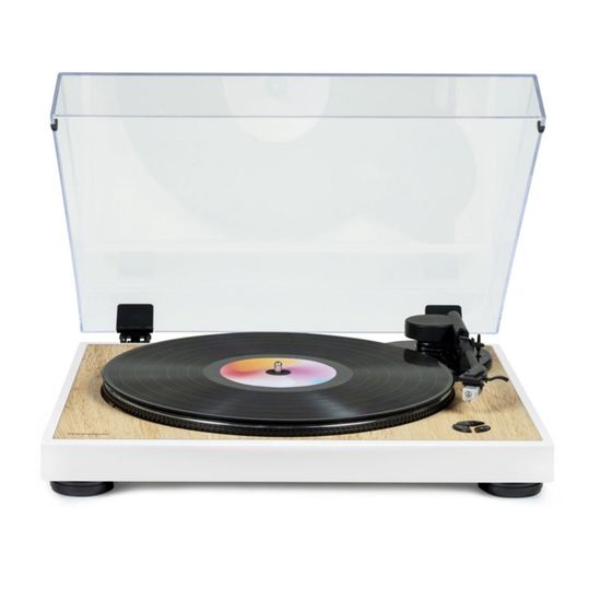 Platine Vinyle Thomson TT301 Blanche Et Bois – Design Moderne Avec Cellule Audio-Technica AT3600L, Arrêt Auto Et Préampli Intégré