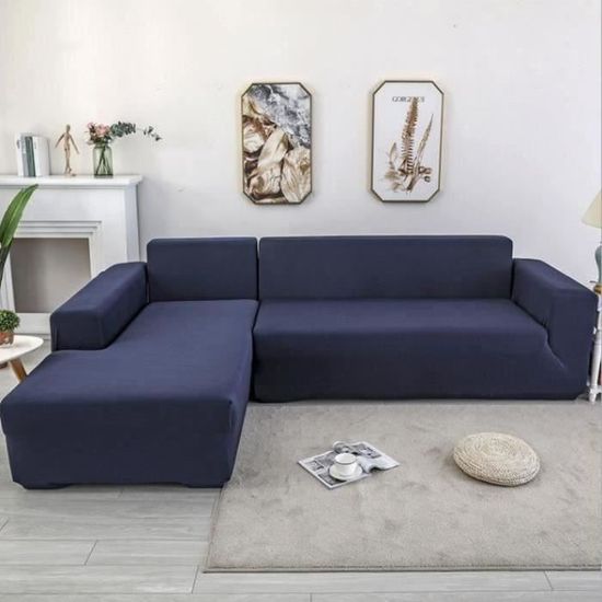 AC22682-Housse de canapé de protection 3 +2 places en L d'angle en polyester pour meubles de maison douce luxueuse - Bleu
