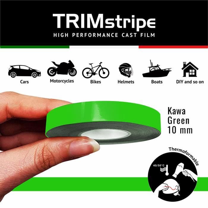 Trim Stripes Bandes Adhésives pour Voitures, Vert Kawa, 10 mm x 10 mt