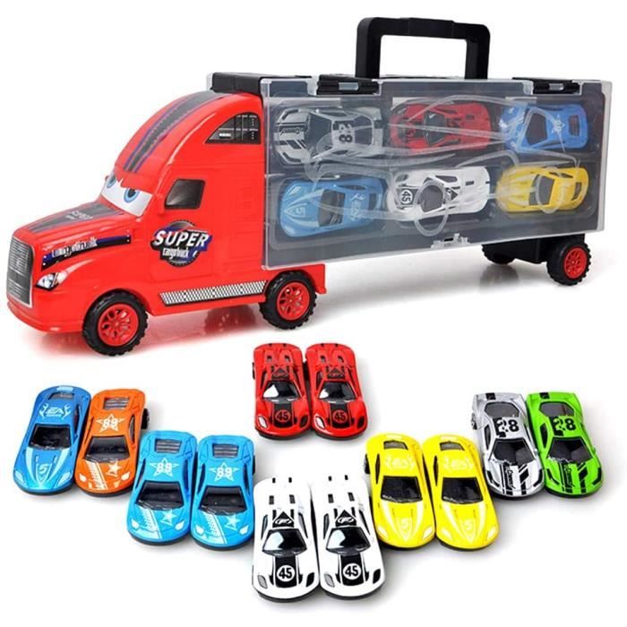 Ototon® Jouet de Camion de Transporteur avec 12 Mini Voitures en Métal d'Alliage de Zinc pour des Garçons et des Filles (Rouge)