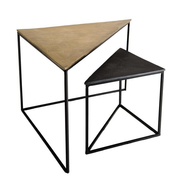 Set de 2 tables gigognes triangles - Aluminium doré et noir - Pieds métal
