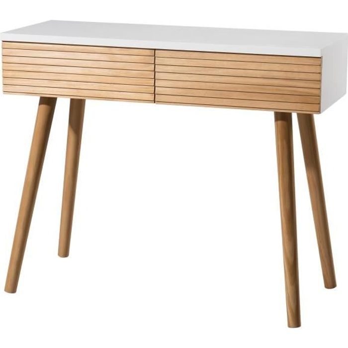 MACABANE ISIDORE - Console 2 tiroirs bois clair et blanc