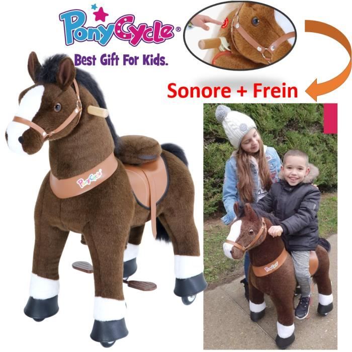 PonyCycle Modèle U Monter à cheval Animal qui marche Cheval brun foncé à roues avec frein et son Taille 4 pour les 4-8 ans Ux421