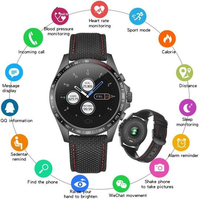 Montre connectée,Montre Intelligent Tracker Fitness GPS Bluetooth IP67 Étanche moniteur de fréquence cardiaque pour Android/iPhone