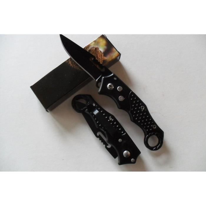LaPetiteCaverne - Petit Couteau Automatique Lame Acier 7 Cm Manche Acier Anneau 9,5 Cm Chasse Pêche Bivouac