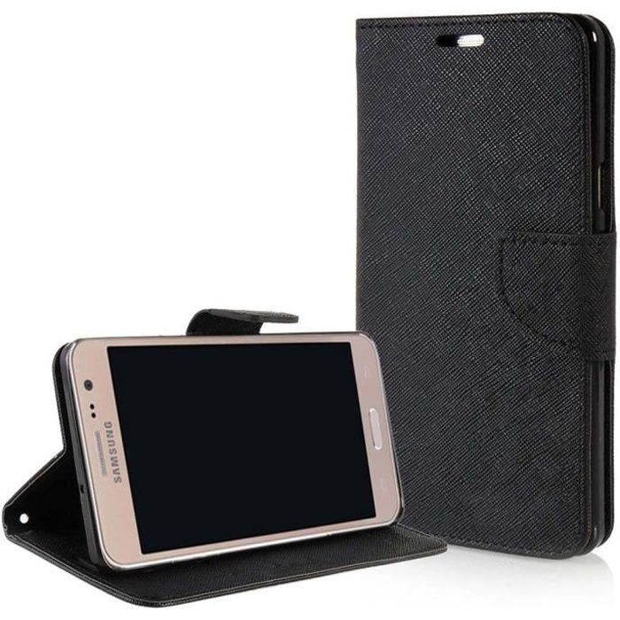 RongLe® Étuis en Cuir Pour Samsung Galaxy J3 (6) & J3 (2016) Housse de Dual Couleur PU Pochette Protection Cover - Noir