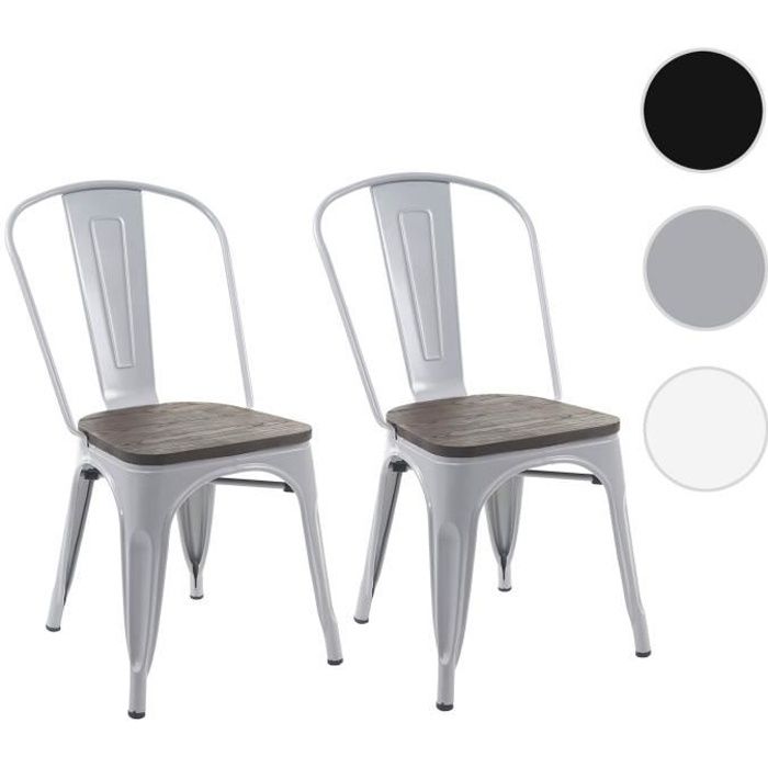 2x chaise de bistro HWC-A73, avec siège en bois, chaise empilable, métal, design industriel ~ gris