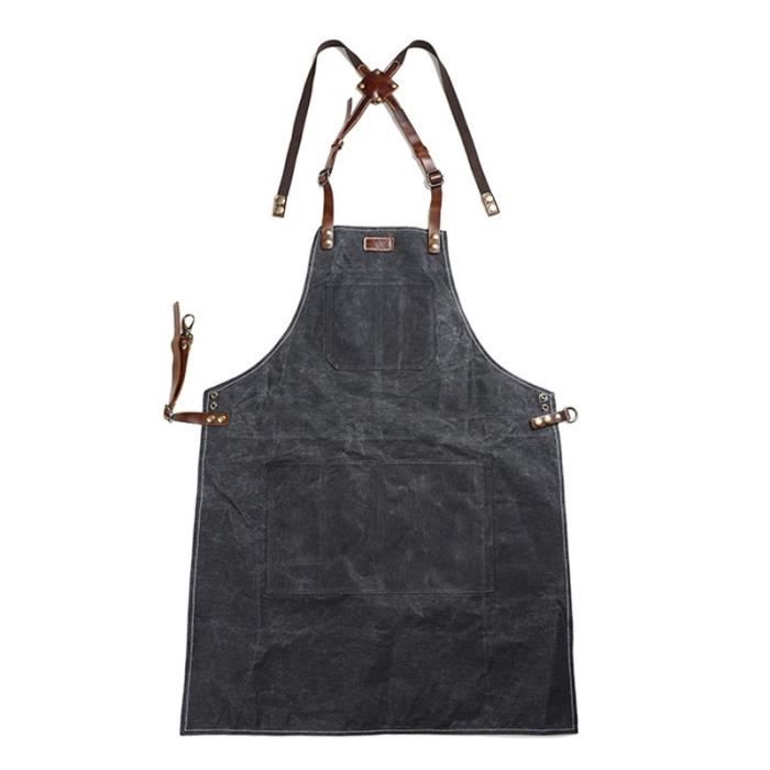 A015 tablier en cuir et cire d'huile Tablier à outils, toile de cire d'huile, tabliers de jardinage - Black-Une dimension