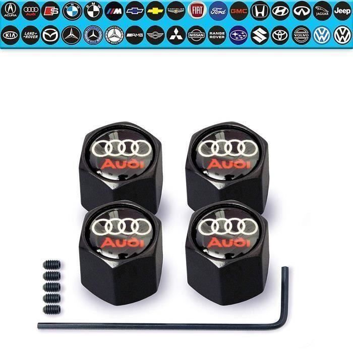 Lot de 4 Bouchons de valve chromés logo Audi Anti-vol Chrome Roue de Voiture Pneu Valve soupape de Tige pour Voiture-Moto