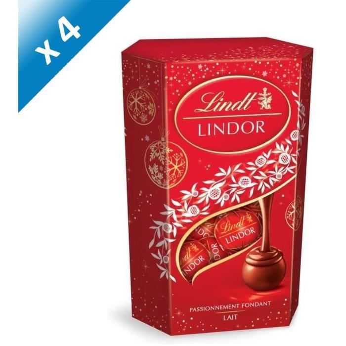 LINDT Lot de 4 Cornets Lait Lindor - 200 g