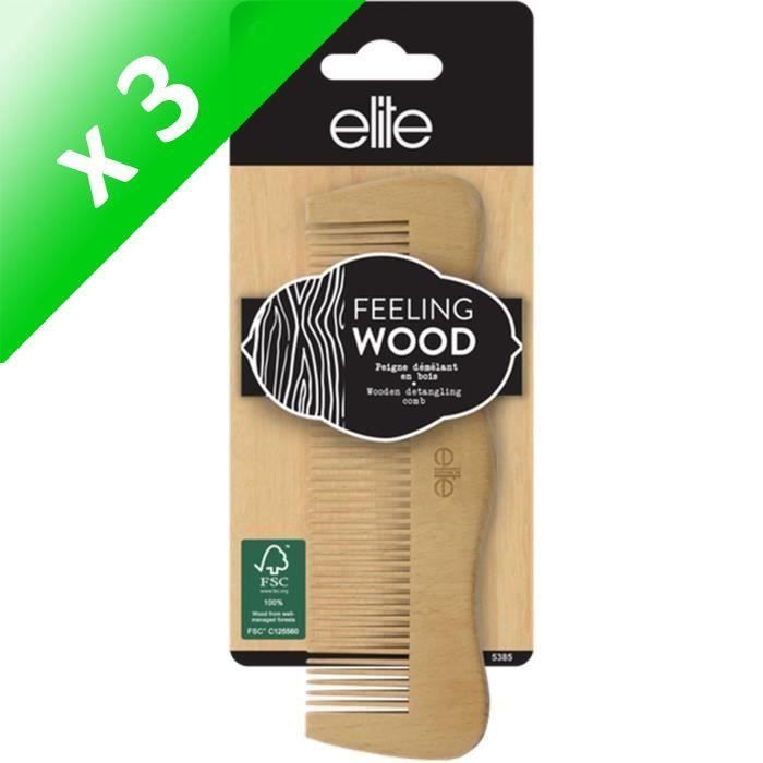 Lot De 3 - ELITE - Peigne bois FSC feeling wood