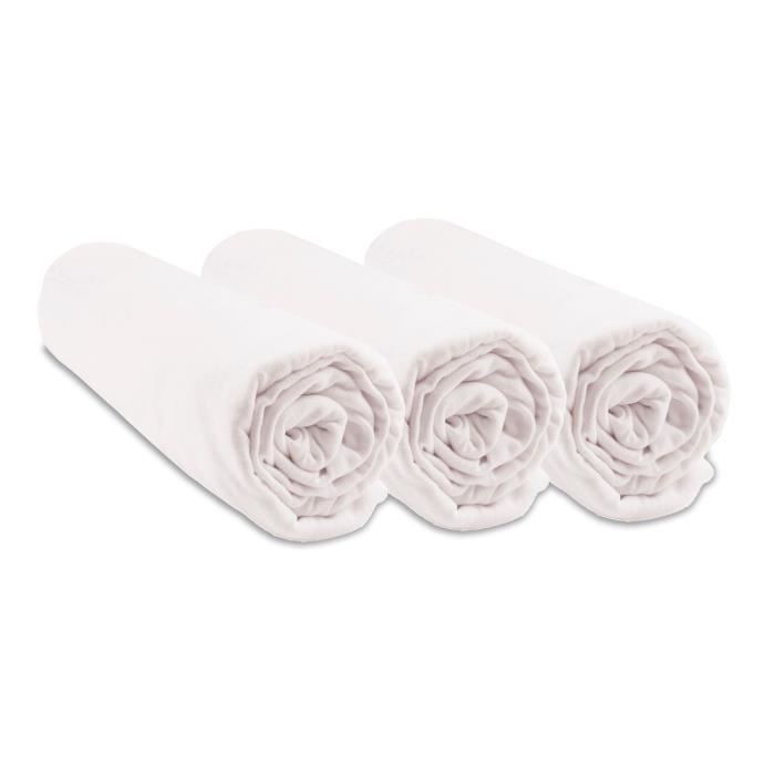 Lot de 3 Draps housse Coton Bio 70x140 blanc