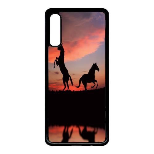 Coque pour smartphone - Plastique - Noir Samsung Galaxy A70 CHEVAUX COUCHER DE SOLEIL