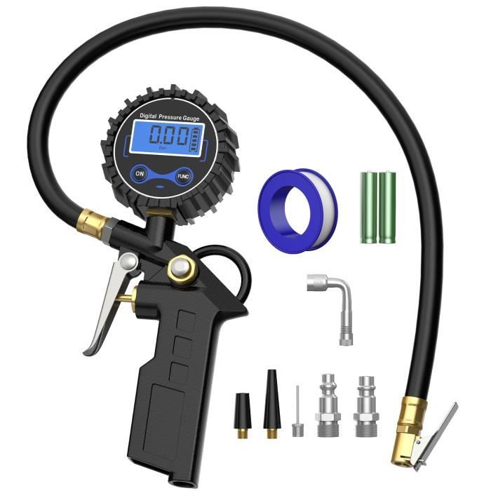 Geker Pistolet de Gonflage 100PSI Manomètre Auto Haute Précis 4 Unités de Mesure de Pression Manomètre Numérique Pneu avec Ecran LCD