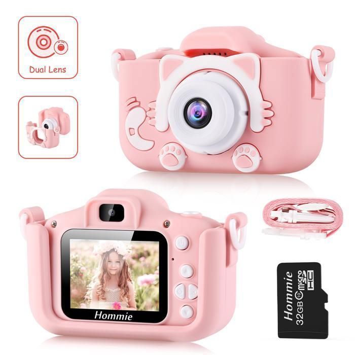 Appareil Photo pour Enfants, Mini Caméra Enfant Numérique Rechargeable Photo/Vidéo pour Filles Garçons (Carte Micro Sd 32G Incluse)