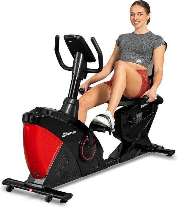HOP-SPORT Vélo d'appartement Semi-Allongé, Masse d'inertie 18,5 kg, HS-070L Helix Résistance électromagnétique, Siège réglable
