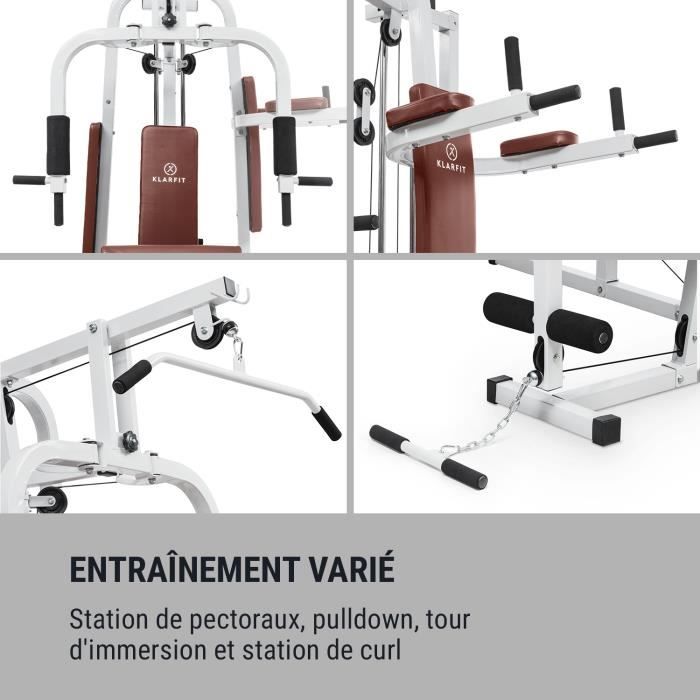 Station de musculation - KLARFIT Ultimate Gym 9000 - appareil à charge guidée + 100kg de poids fournis - blanc